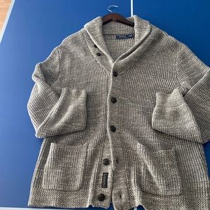 Mens large grey polo cardigan sweater